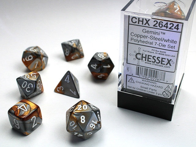 Chessex Polyhedral 7-Die Set Gemini Copper-Steel/White