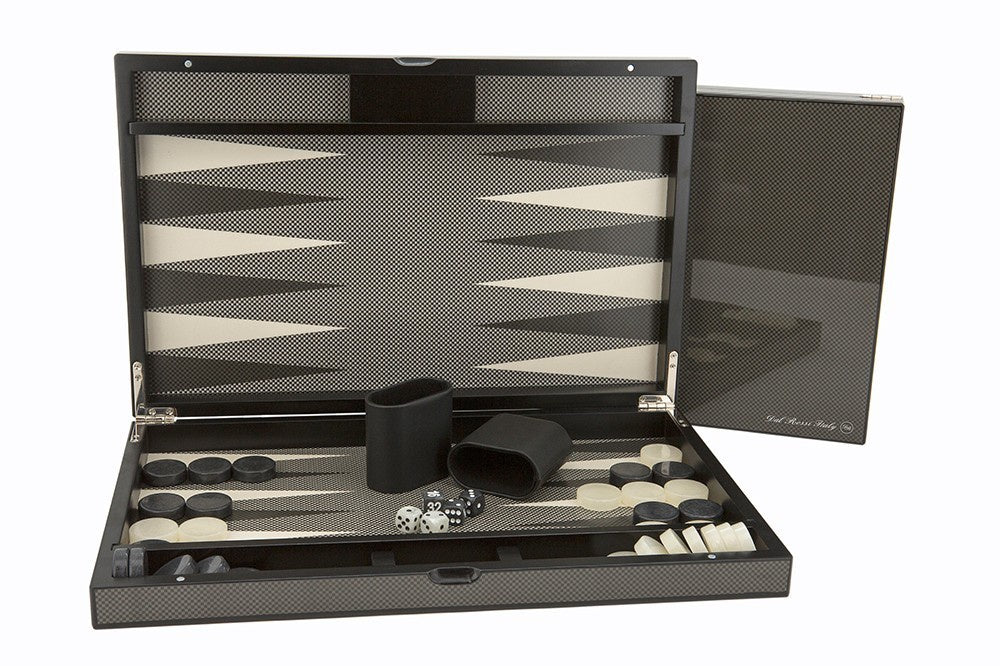 Dal Rossi Backgammon Set 18" Carbon Fibre Finish