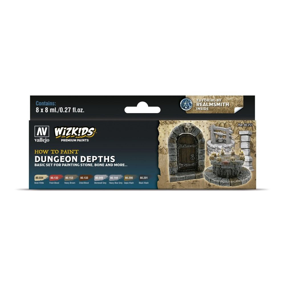 VALLEJO 80251 WIZKIDS PREMIUM SET: DUNGEON DEPTHS ACRYLIC PAINT SET (8 COLOUR SET)
