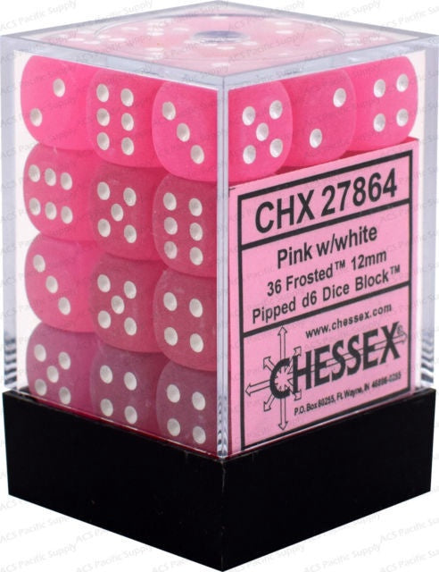 Chessex 12mm D6 Dice Block Frosted Pink/White