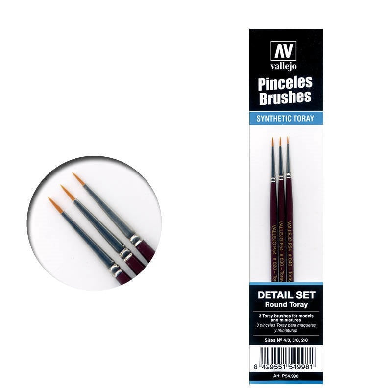 Vallejo Toray Detail Set (Sizes 4/0, 3/0 & 2/0) Paint Brush Set