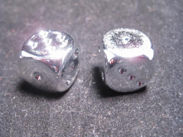 Chessex Dice - Pair Of Silver-plated 16mm D6 w/pips