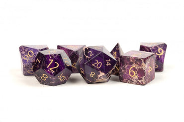 MDG 16mm Polyhedral Dice Set: Engraved Purple Imperial Stone
