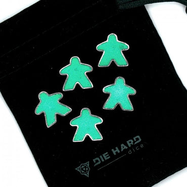 DHD Metal Meeples: Platinum Emerald Set of 5 with bag
