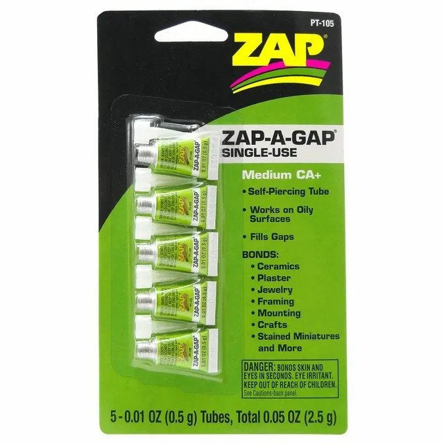 Zap PT105 Zap-A-Gap CA+  CA Glue Single Use Tubes .01oz (5)