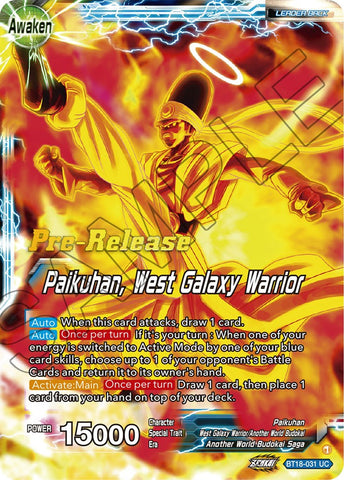 Paikuhan // Paikuhan, West Galaxy Warrior (BT18-031) [Dawn of the Z-Legends Prerelease Promos]