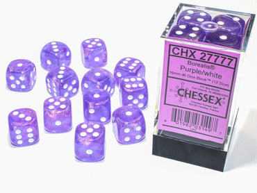 D6 12x16mm Dice Set – Purple / White Borealis