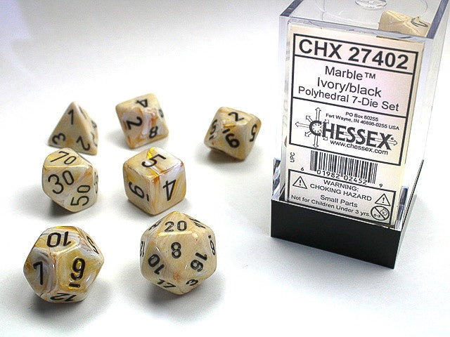 Chessex Polyhedral 7-Die Set Marble Ivory/Black