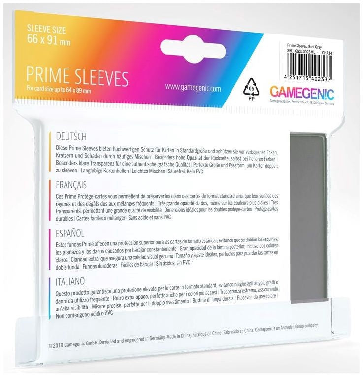 Gamegenic Prime Card Sleeves Dark Gray (66mm x 91mm) (100 Sleeves Per Pack)