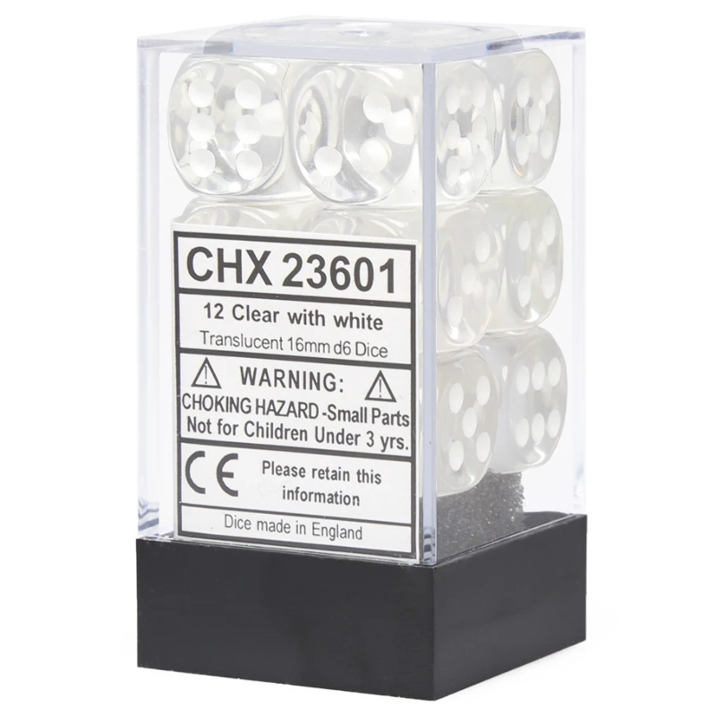 CHX  Translucent 16mm d6 Clear/White Block (12)