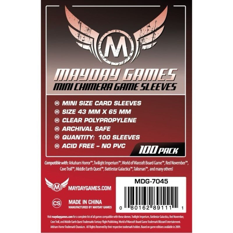 Mayday - Mini Chimera Game Sleeves (Pack of 100) - 43 MM X 65 MM (Red)