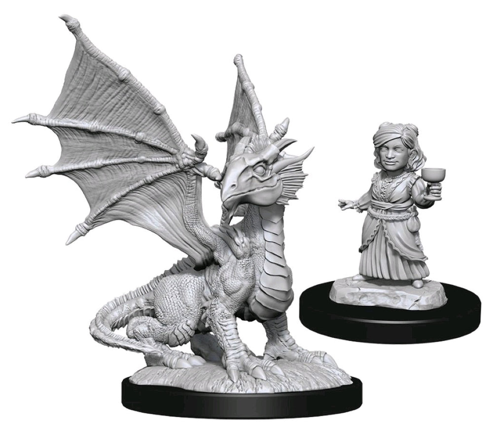 Dungeons & Dragons - Nolzur's Marvelous Unpainted Minis: Silver Dragon Wyrmling & Halfling
