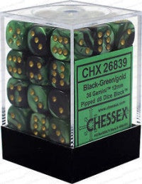 Chessex 12mm D6 Dice Block Gemini Black-Green/Gold