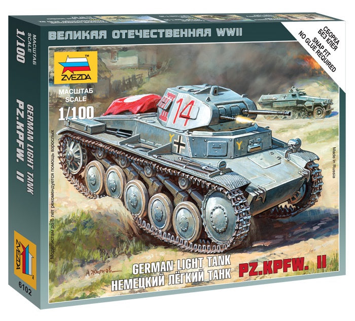 Zvezda 6102 1/100 German Panzer II Plastic Model Kit