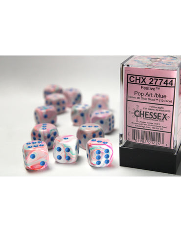 Chessex 16mm D6 Dice Block Festive Pop Art/Blue