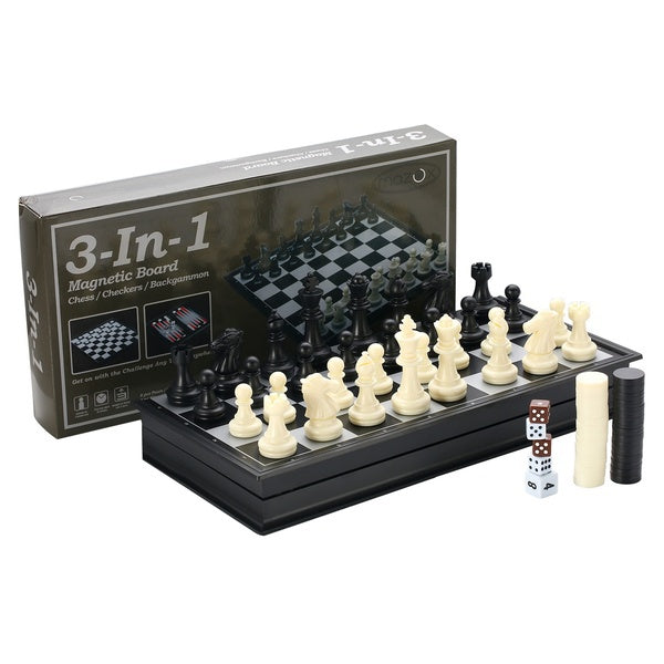 Chess & Checkers 3-in-1 Magnetic & Folding 10 inch