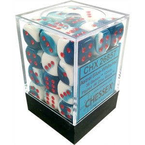 D6 Dice Gemini 12mm Astral Blue-White/Red (36 Dice in Display)