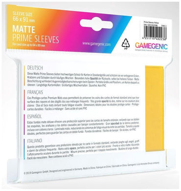 Gamegenic Matt Prime Card Sleeves Yellow (66mm x 91mm) (100 Sleeves Per Pack)