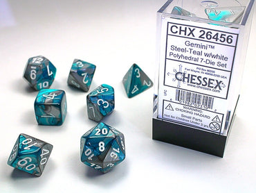 Chessex Polyhedral 7-Die Set Gemini Steel-Teal/White
