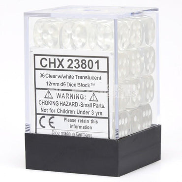 Chessex 12mm D6 Dice Block Clear/White Translucent