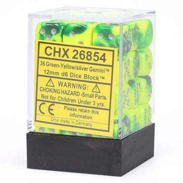 Chessex 12mm d6 Gemini Green-Yellow/Silver