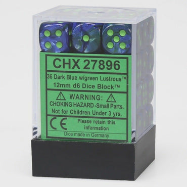 Chessex Lustrous 12mm d6 Dark Blue/Green Block (36)