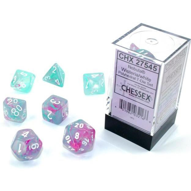 Chessex polyhedral 7-Dice set Nebula Wisteria/White w/Luminary