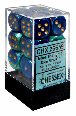 CHX 26659 Gemini 16mm d6 Blue Teal/Gold Block (12)