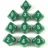 CHX Opaque green/white Set of ten d10s