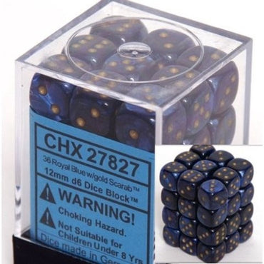 Chessex 12mm D6 Dice Block Scarab Royal Blue/Gold