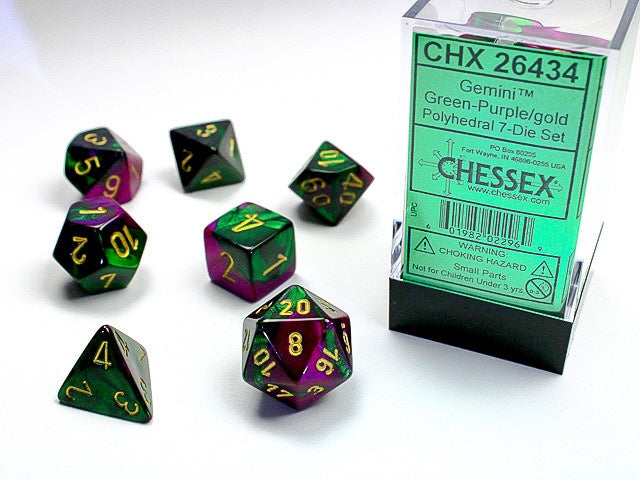 Chessex Polyhedral 7-Die Set Gemini Green-Purple/Gold