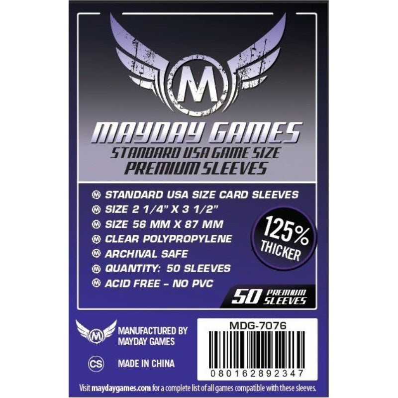 Mayday -  Premium USA Board Game Sleeves (Pack of 50) - 56 MM X 87 MM (Purple)