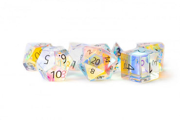 MDG 16mm Polyhedral Dice Set: Engraved Rainbow Prism Glass