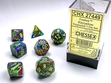 Chessex Polyhedral 7-Die Set Festive Rio/Yellow