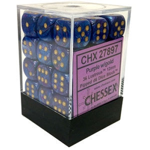 D6 Dice Lustrous 12mm Purple/Gold (36 Dice in Display)