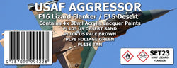 Set23 USAF AGGRESSOR : F16 LIZARD FLANKER / F15 DESERT COLOUR SET