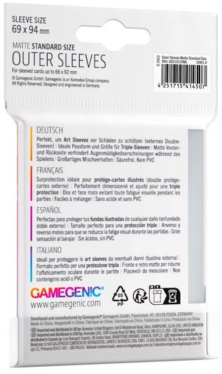 Gamegenic Outer Sleeves Prime Matte Standard Size (50 Sleeves Per Pack)
