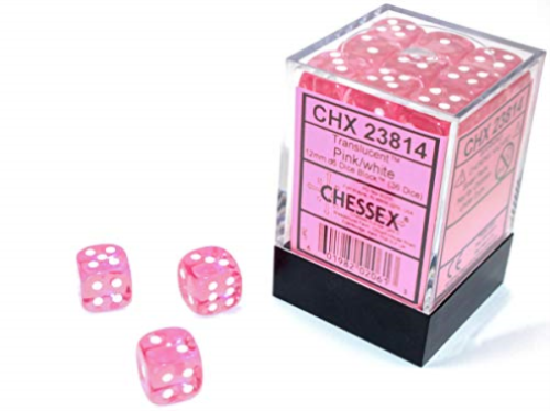 Chessex 12mm D6 Dice Block Translucent Pink/White