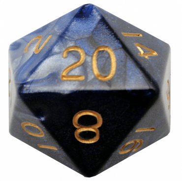 MDG 35mm Mega Acrylic d20 Dice: Blue/White w/ Gold Numbers