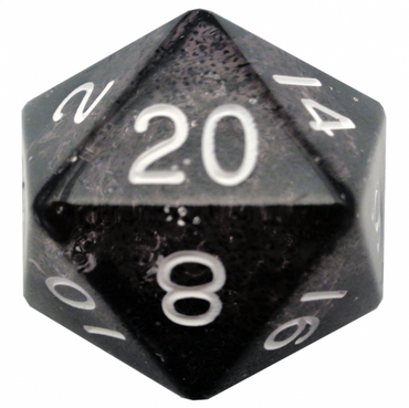 MDG 35mm Mega Acrylic d20 Dice: Ethereal Black with White Numbers