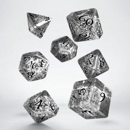 Q Workshop Elvish Translucent & black Dice Set 7